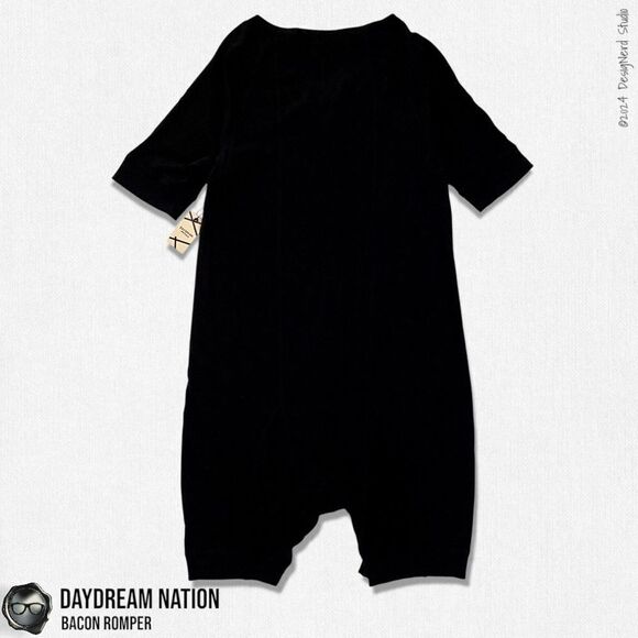 DAYDREAM NATION BACON ROMPER UNION SUIT IN BLACK COTTON/MODAL UNISEX SIZE SMALL - Picture 9 of 16